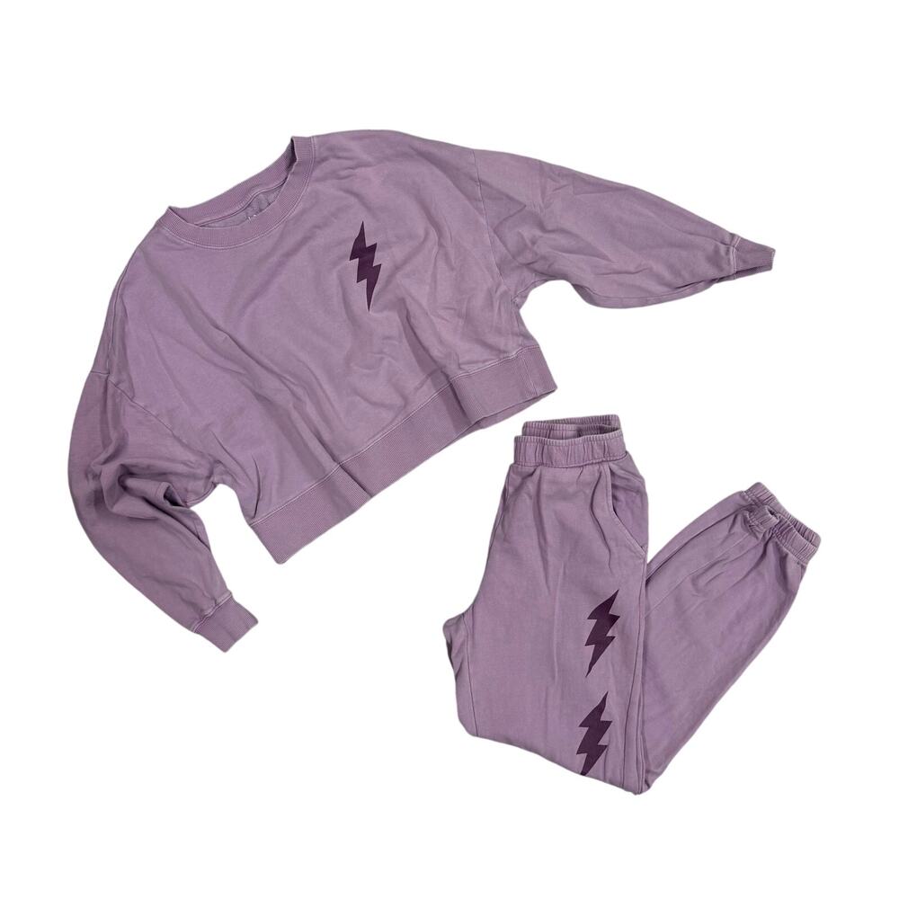 Chaser Purple Lightning Sweatsuit XS Jogger Crewneck Comfy Casual Set Cotton